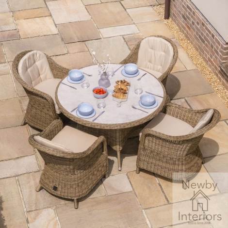 KIT-WN-120-RO-HC-CG - Maze Winchester Garden Rattan 4 Seat Heritage Round Dining Set Ceramic Glass Top
