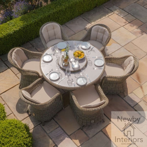 KIT-WN-150-RO-HC-LS-CG - Maze Winchester Garden Rattan 6 Seat Round Dining Set