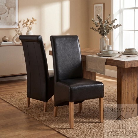001-35-04-05-03 - Krista Roll Back Bonded Leather Black Dining Chair (Pair)