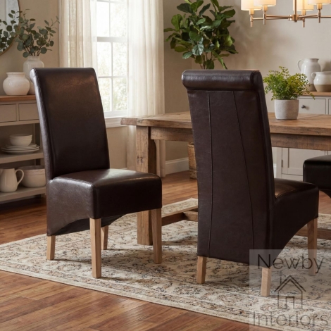 001-35-12-05-03 - Krista Roll Back Bonded Leather Brown Dining Chair (Pair)
