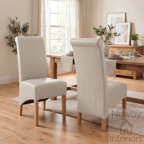 001-35-13-05-03 - Krista Roll Back Bonded Leather Ivory Dining Chair (Pair)