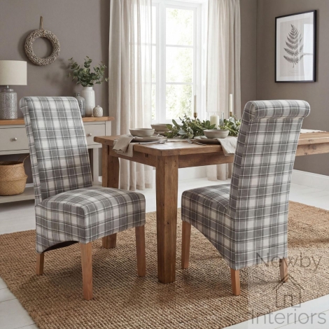 001-38-34-05-03 - Krista Roll Back Herringbone Check Cappuccino Dining Chair (Pair)