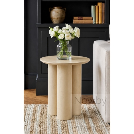 LANBLOSTB* - Lane Natural Wooden Round Side Table with Cylindrical Base