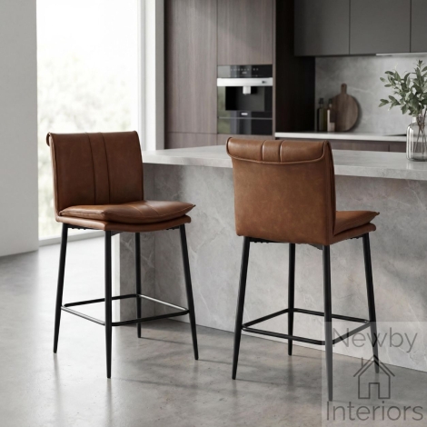 214-14-19-01-01 - Lansdowne Leather Effect Tan Bar Stool (Pair)