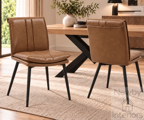 184-14-19-01-01 - Lansdowne Leather Effect Tan Dining Chair (Pair)