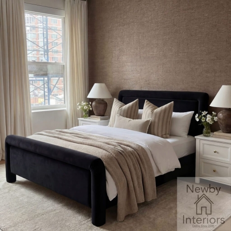 LEOBLA4.6* - Leonnie Black Upholstered 4ft6in Double Bed Cushion Headboard