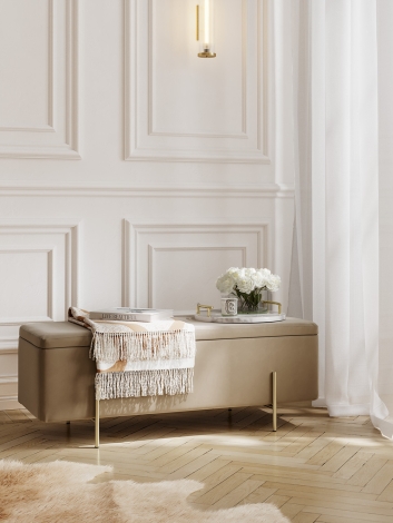 Lola Storage Ottoman Beige Velvet / Brushed Gold