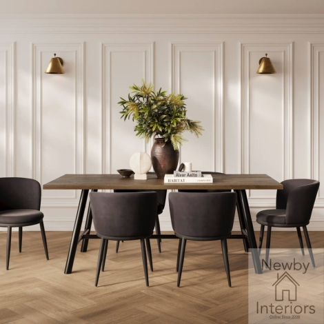 LOUCOFDIN4NOVBLACHA* - Louie Coffee Wood Dining Table Set with 4 Nova Black Dining Chairs