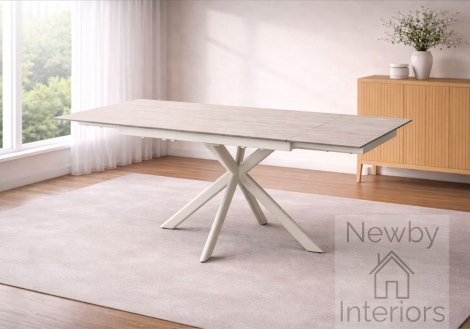 DTX-847/BE - Lucia Matt Ceramic Side Extending Dining Table 120–180cm Rectangular Sandy Beige Top & Legs