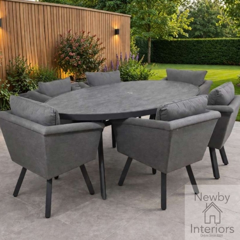 LUNA0458 - Luna Ceramic Glass Top 6 Seat Oval Dining Table Aluminium Frame