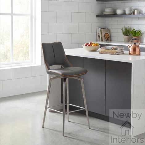 040-14-01-12-03 - Mako Swivel Leather Effect Graphite Grey Bar Chair