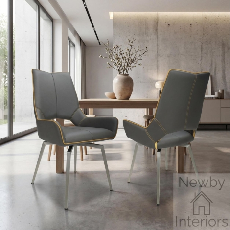 022-14-01-12-03 - Mako Swivel Leather Effect Graphite Grey Dining Chair (Pair)