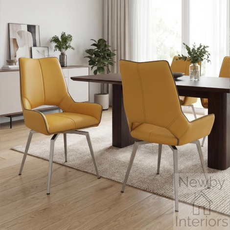 022-14-03-12-03 - Mako Swivel Leather Effect Yellow Dining Chair (Pair)