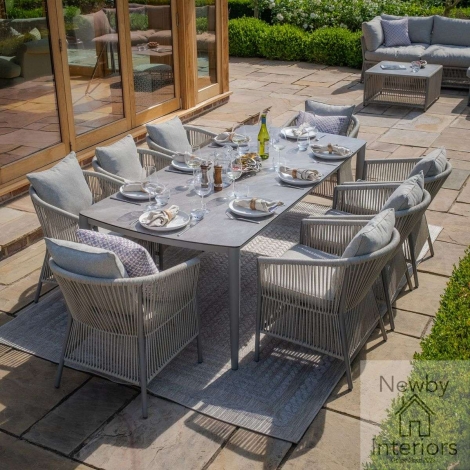 MALD-8SRDS-CL - Maze Maldives Rope Weave 8 Seat Rectangular Dining Set Cool Linen