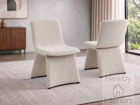 Marsia Mink Fabric Upholstered Dining Chair with Sculptural Base (Pair)