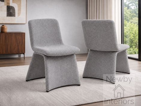 Marsia Grey Fabric Upholstered Dining Chair with Sculptural Base (Pair)