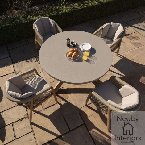 MART2-4SRDS-LB - Maze Martinique Rope Weave 4 Seat Round Dining Set Taupe with Sandstone Cushions