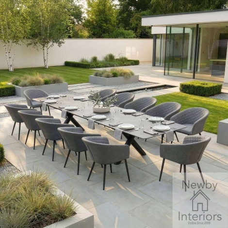 MAX-REC-EXDT-ST-AMB-DC-ZG - Maze Outdoor Fabric Ambition 8 to 12 Seat Maxim Extending Dining Set Zinc Grey Frame