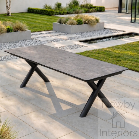 FB-DN-MAX-12EX-SS-ST - Maze Maxim Extending Aluminium Dining Table with Sintered Stone Top Charcoal