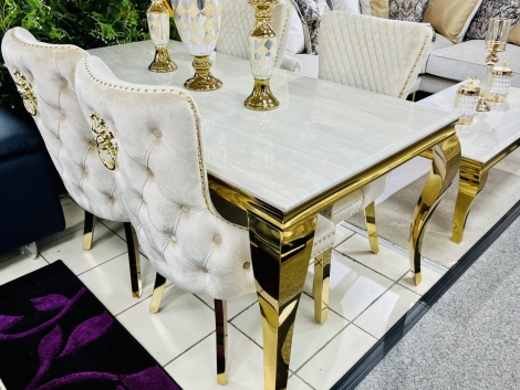 MDT1095 - Sofia Cream Marble 150cm Dining Table with Gold Legs