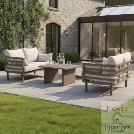 MET-2SSX2RCT-CF - Maze Metro Aluminium 2 Seat Garden Sofa Set with Rectangular Coffee Table Almond & Cafe Frame