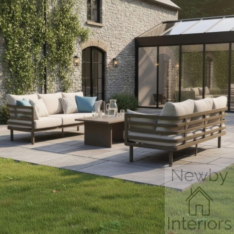 Maze Metro Aluminium 3 Seat Garden Sofa Set with Rectangular Coffee Table Café Almond
