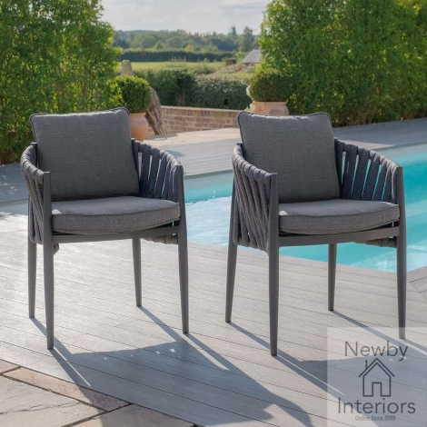 Maze Milan Rope Weave Pair Dining Chairs Charcoal