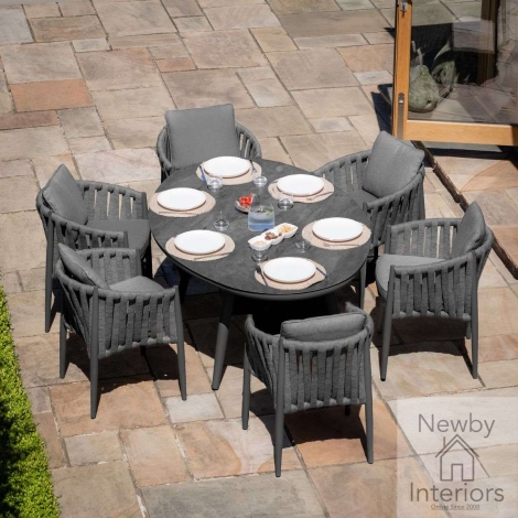Maze Milan Rope Weave 6 Seat Oval Dining Set with Lazy Susan Mid Grey with Charcoal Frame