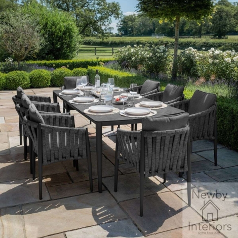 Maze Milan Rope Weave 8 Seat Rectangular Dining Set Mid Grey with Charcoal Frame