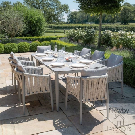 Maze Milan Rope Weave 8 Seat Rectangular Dining Set Cool Linen with Dawn Grey Frame