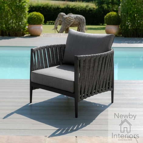 Maze Milan Rope Weave Lounge Chair Mid grey with Charcoal Frame