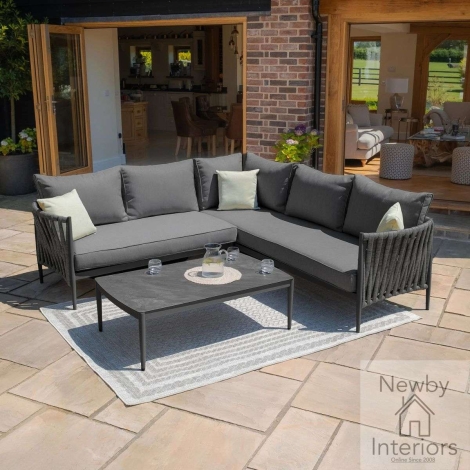 Maze Milan Rope Weave Small Corner with Rectangular Coffee Table Mid Grey with Charcoal Frame