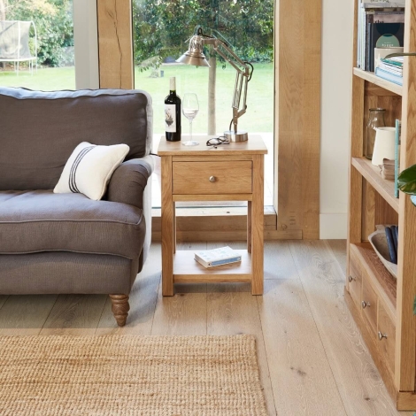 Mobel Oak One Drawer Lamp Table