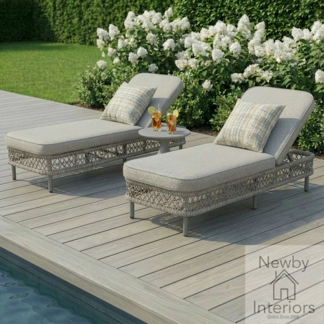 Maze Monaco Rope Weave Sunlounger Set Cool Linen Fabric Dawn Grey Frame