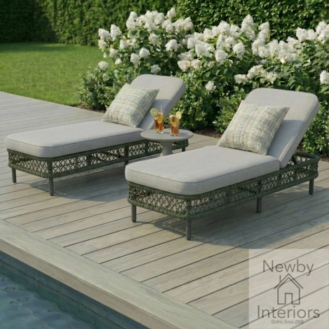 Maze Monaco Rope Weave Sunlounger Set with Round Side Table Ivy Green With Charcoal Frame