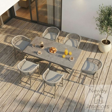 Maze Monaco Rope Weave 6 Seat Rectangular Bar Set Cool Linen Fabric Dawn Grey Frame