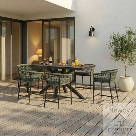 Maze Monaco Rope Weave 6 Seat Rectangular Bar Set Ivy Green With Charcoal Frame