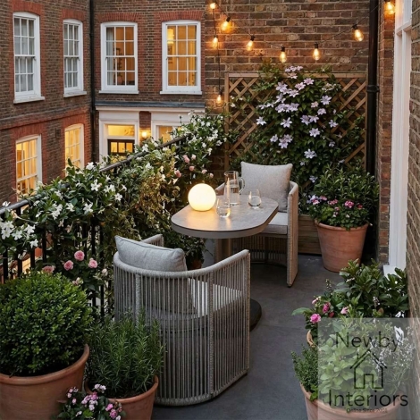 MON-BAL-CL - Maze Monaco Rope Weave 2 Seat Garden Balcony Set Cool Linen Fabric Dawn Grey Frame