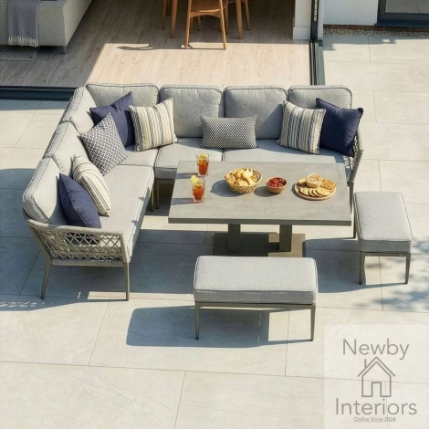 Maze Monaco Rope Weave Large Corner Dining Set Cool Linen Fabric Dawn Grey Frame