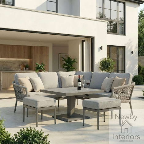 Maze Monaco Rope Weave Small Corner Dining Set Cool Linen Fabric Dawn Grey Frame