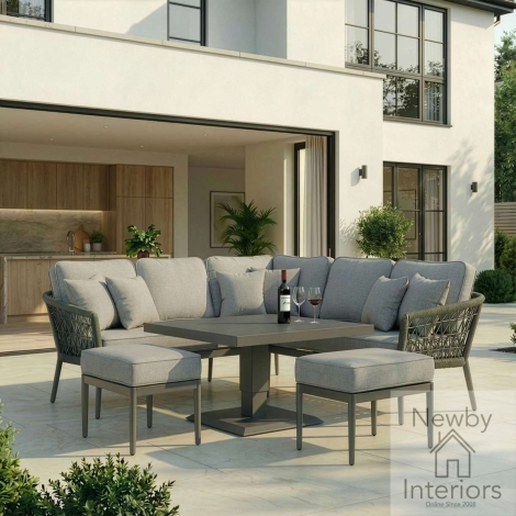 Maze Monaco Rope Weave Small Corner Dining Set Ivy Green With Charcoal Frame