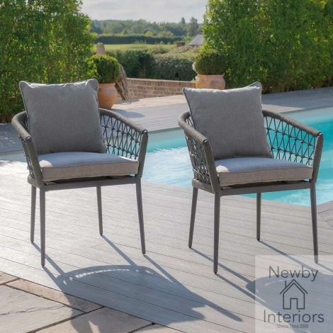 Maze Monaco Rope Weave Pair Dining Chairs Ivy Green