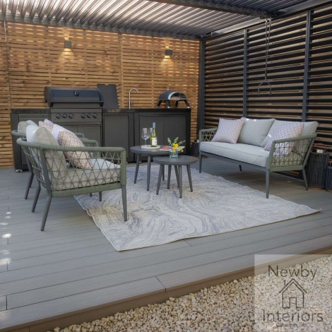 Maze Monaco Outdoor Rope Weave 2 Seat Sofa Set 2 Coffee Tables Ivy Green