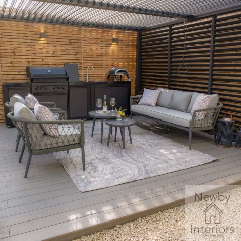 Maze Monaco Outdoor Rope Weave 3 Seat Sofa Set 2 Round Coffee Tables Ivy Green
