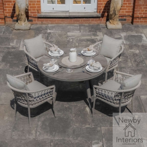MONACO-4SRDS-LS-CL - Maze Monaco Outdoor Rope Weave 4 Seat Round Dining Set Lazy Susan Cool Linen