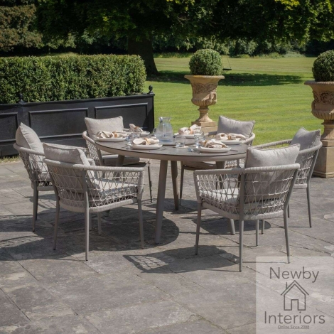 MONACO-6SODS-LS-CL - Maze Monaco 6 Seat Oval Dining Set With Lazy Susan Cool Linen