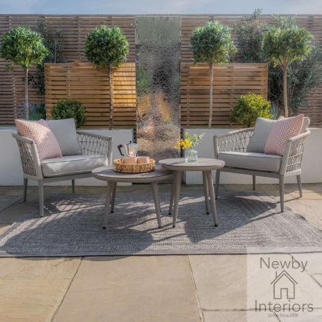 MONACO-LS-CL - Maze Monaco Outdoor Rope Weave Lounge Set 2 Coffee Tables Cool Linen