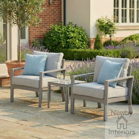 MONT-LS-CL - Maze Montreal Aluminium Garden Lounge Set with Square Coffee Table Cool Linen & Dawn Grey Frame