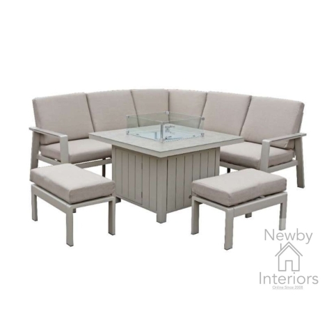 NEPT0509_0529 - Signature Weave Neptune Beige Fabric Corner Sofa Set with Square Gas Firepit Table & 2 Benches