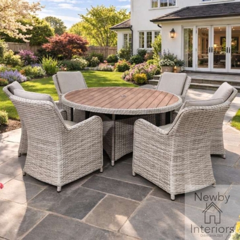 NORT0568 - Northwood Natural Wood Effect Top 1.4m Round Dining Table Oatmeal